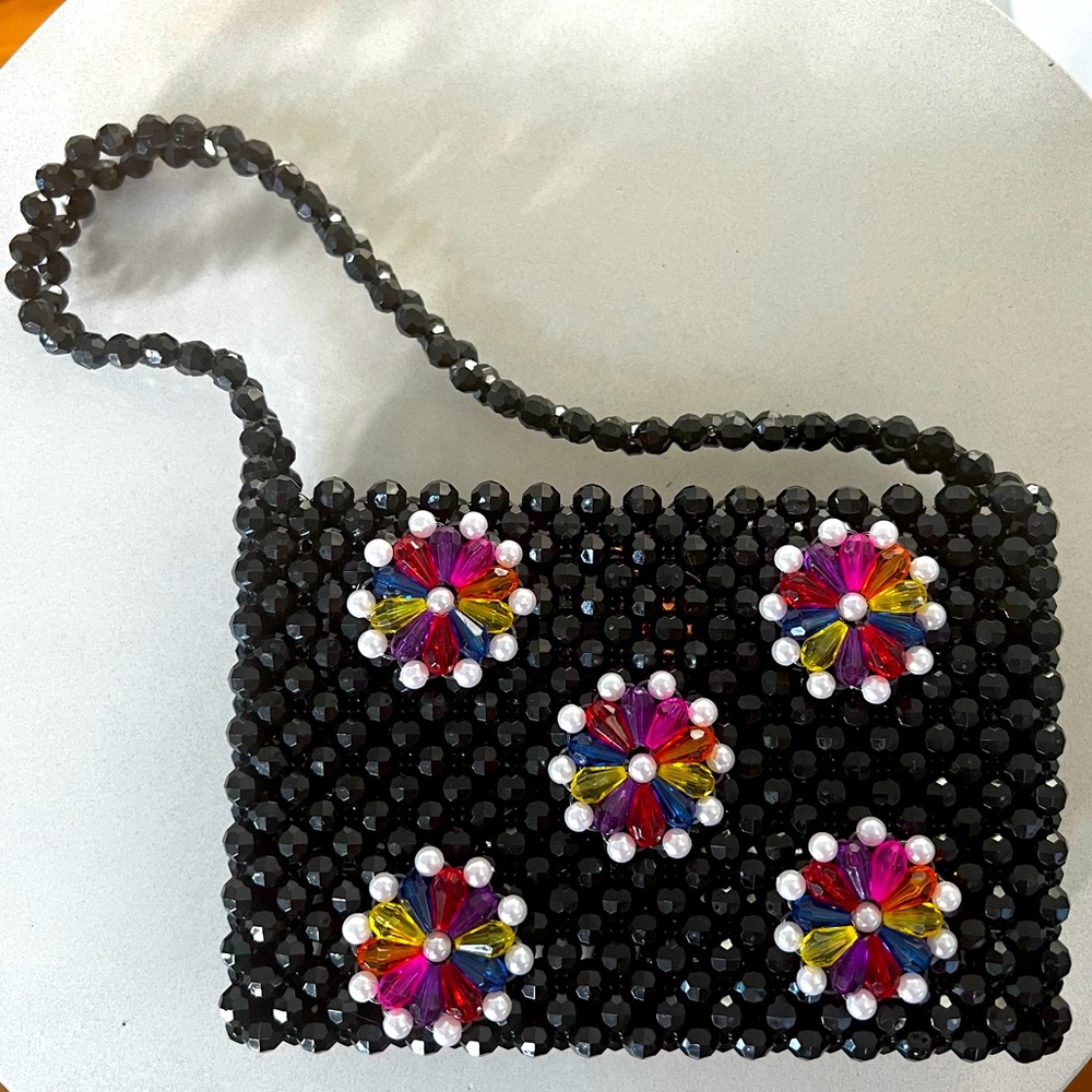 susan alexandra • black beaded handbag (flowers)
